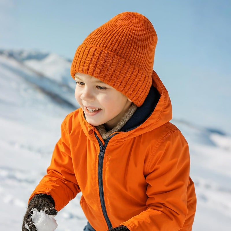 ACTLATI Kids Merino Wool Beanie Hat for Boys Girls Winter Classic Knit Beanies Unisex Cuffed Skull Ski Snow Caps Age 7-14 - Image 2